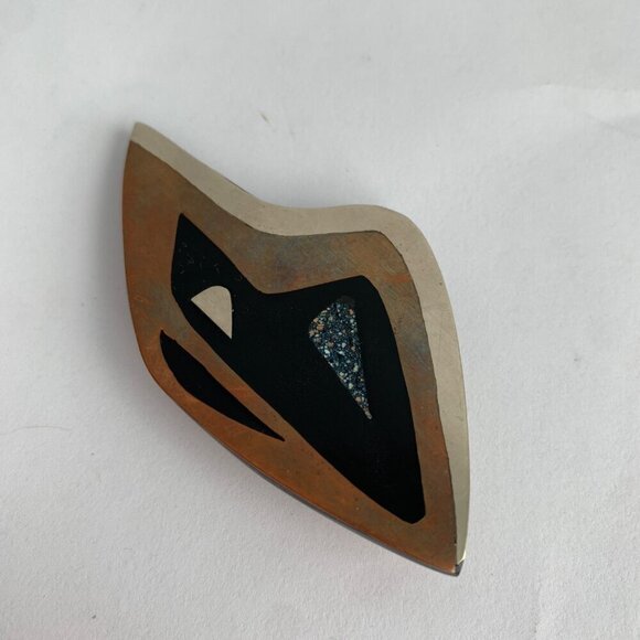 Vintage Sterling 925 Mexico Inlay Brooch Pin 1950s 1960s - Picture 3 of 6